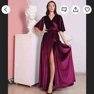 Long black velvet tie dress